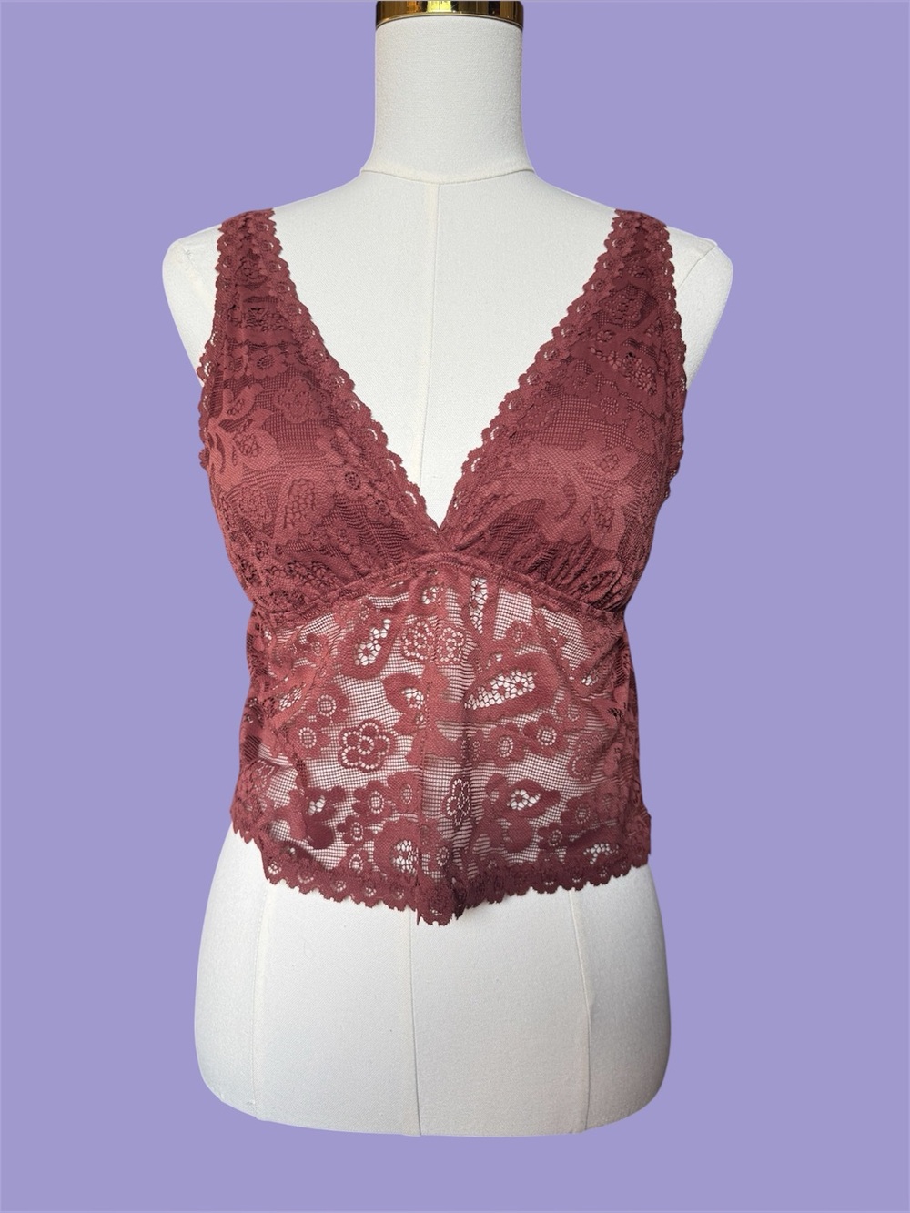 NWT Fairycore Cottagecore Lace Romantic Coquette Brown Auburn Crop Tank Large